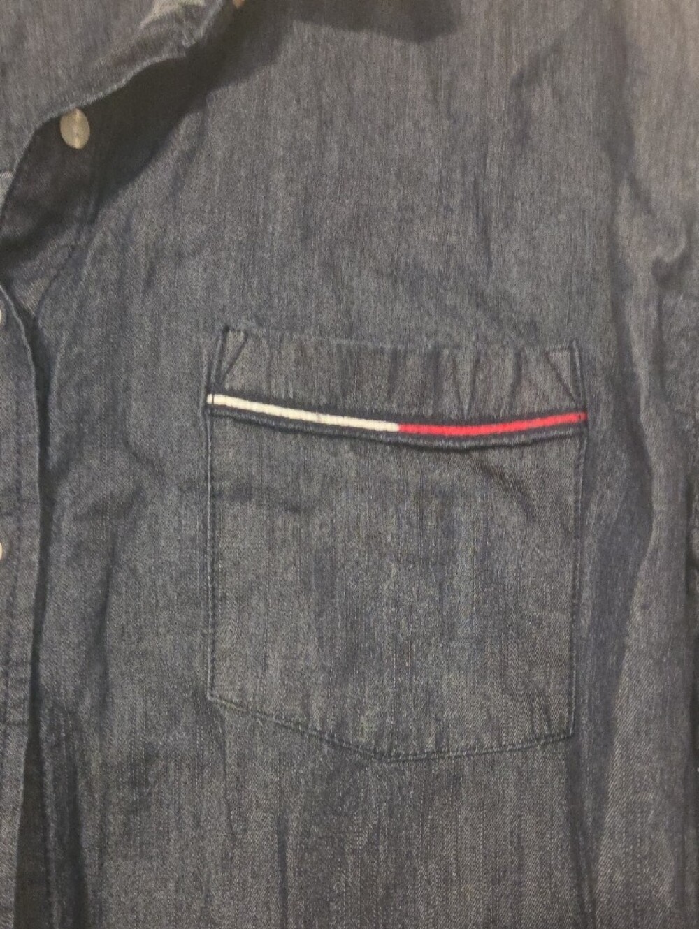 Tommy Hilfiger Dark Blue Denim-Style Button-Down Shirt with Pocket Trim - Picture 3 of 4